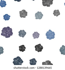 Dark BLUE vector seamless doodle pattern with flowers. Flowers with gradient on white background. Texture for window blinds, curtains.
