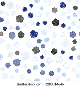Dark BLUE vector seamless doodle background with leaves, flowers. An elegant bright illustration with leaves and flowers. Pattern for trendy fabric, wallpapers.
