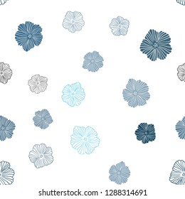 Dark BLUE vector seamless doodle texture with flowers. Flowers with gradient on white background. Pattern for trendy fabric, wallpapers.