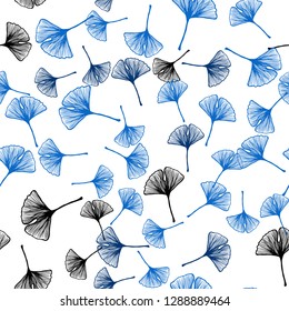 Dark BLUE vector seamless doodle texture with leaves. Decorative illustration with doodles on abstract template. Texture for window blinds, curtains.