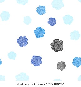 Dark BLUE vector seamless doodle background with flowers. Sketchy doodle flowers on white background. Texture for window blinds, curtains.