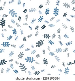Dark BLUE vector seamless doodle backdrop with leaves, branches. Colorful illustration in doodle style with leaves, branches. Pattern for trendy fabric, wallpapers.