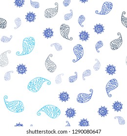 Dark BLUE vector seamless doodle layout with leaves and flowers. Brand new colored illustration with leaves and flowers. Pattern for trendy fabric, wallpapers.
