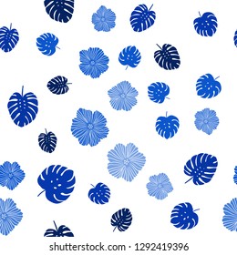 Dark BLUE vector seamless doodle backdrop with flowers, leaves. Colorful illustration in doodle style with leaves, flowers. Design for wallpaper, fabric makers.