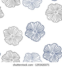 Dark BLUE vector seamless doodle pattern with flowers. Brand new colored illustration with flowers. Texture for window blinds, curtains.