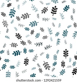 Dark BLUE vector seamless doodle template with leaves, branches. Illustration with doodles on abstract template. Template for business cards, websites.