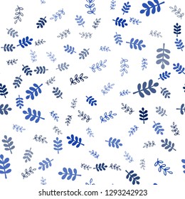 Dark BLUE vector seamless doodle texture with leaves, branches. Leaves, branches in natural style on white background. Template for business cards, websites.
