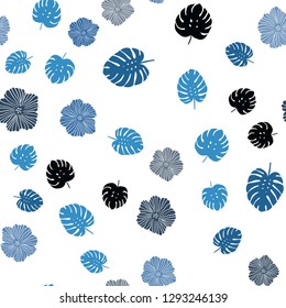 Dark BLUE vector seamless doodle background with flowers, leaves. Illustration with doodles on abstract template. Template for business cards, websites.