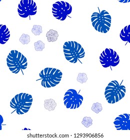 Dark BLUE vector seamless doodle pattern with flowers, leaves. Glitter abstract illustration with leaves and flowers. Design for wallpaper, fabric makers.