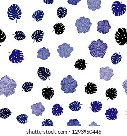 Dark BLUE vector seamless doodle background with flowers, leaves. An elegant bright illustration with leaves and flowers. Pattern for trendy fabric, wallpapers.
