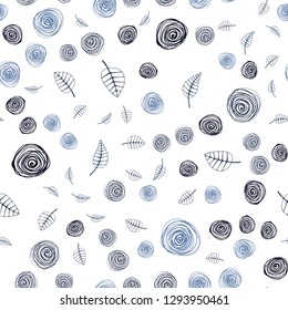 Dark BLUE vector seamless doodle background with leaves and flowers. Decorative design in Indian style on white background. Design for wallpaper, fabric makers.