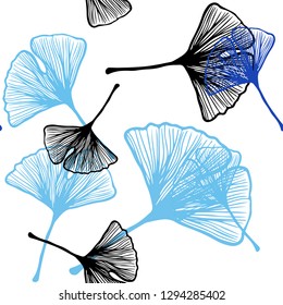 Dark BLUE vector seamless doodle pattern with leaves. Colorful abstract illustration with leaves in doodle style. Template for business cards, websites.
