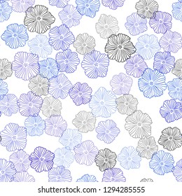 Dark BLUE vector seamless doodle background with flowers. Flowers in natural style on white background. Pattern for trendy fabric, wallpapers.