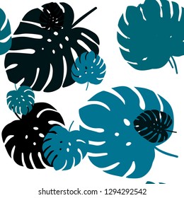 Dark BLUE vector seamless doodle pattern with leaves. Shining colored illustration with leaves in doodle style. Template for business cards, websites.