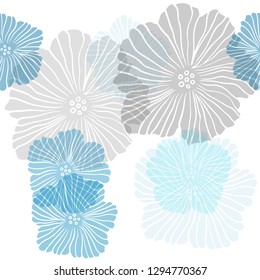 Dark BLUE vector seamless doodle background with flowers. Colorful illustration in doodle style with flowers. Texture for window blinds, curtains.