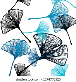 Dark BLUE vector seamless doodle pattern with leaves. A vague abstract illustration with leaves in doodles style. Design for wallpaper, fabric makers.