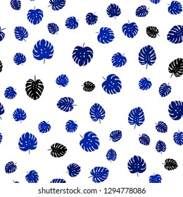 Dark BLUE vector seamless doodle background with leaves. Doodle illustration of leaves in Origami style with gradient. Pattern for trendy fabric, wallpapers.