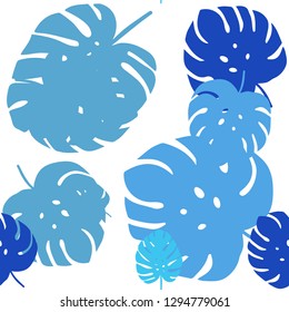 Dark BLUE vector seamless doodle template with leaves. Blurred decorative design in Indian style with leaves. Pattern for design of fabric, wallpapers.