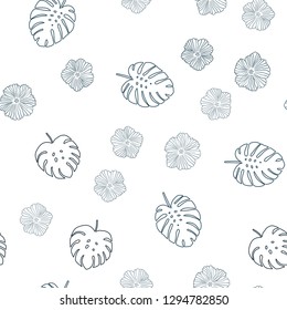 Dark BLUE vector seamless doodle texture with flowers, leaves. An elegant bright illustration with leaves and flowers. Design for wallpaper, fabric makers.