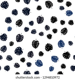 Dark BLUE vector seamless doodle texture with leaves. Sketchy doodles with leaves on blurred background. Pattern for trendy fabric, wallpapers.