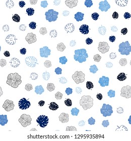Dark BLUE vector seamless doodle background with leaves, flowers. Colorful abstract illustration with leaves in doodle style. Design for wallpaper, fabric makers.
