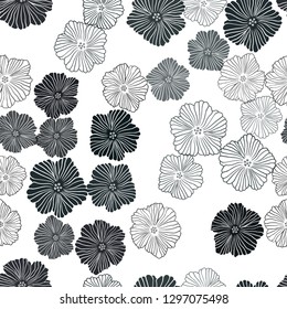 Dark BLUE vector seamless doodle layout with flowers. Flowers with gradient on white background. Texture for window blinds, curtains.
