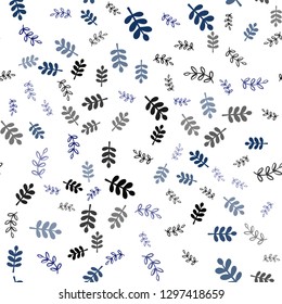 Dark BLUE vector seamless doodle pattern with leaves, branches. Illustration with doodles on abstract template. Pattern for trendy fabric, wallpapers.