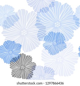 Dark BLUE vector seamless doodle background with flowers. Sketchy doodle flowers on white background. Pattern for design of fabric, wallpapers.