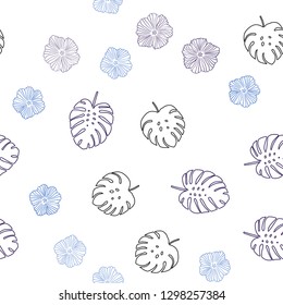 Dark BLUE vector seamless doodle layout with flowers, leaves. An elegant bright illustration with leaves and flowers. Pattern for trendy fabric, wallpapers.