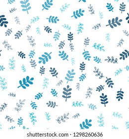 Dark BLUE vector seamless doodle layout with leaves, branches. Sketchy doodles on white background. Pattern for trendy fabric, wallpapers.