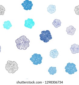 Dark BLUE vector seamless doodle background with flowers. Glitter abstract illustration with flowers. Pattern for trendy fabric, wallpapers.