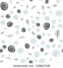 Dark BLUE vector seamless doodle pattern with leaves and flowers. Creative illustration in blurred style with leaves, flowers. Pattern for design of fabric, wallpapers.