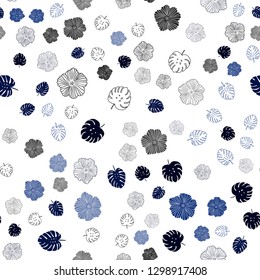 Dark BLUE vector seamless doodle template with leaves, flowers. An elegant bright illustration with leaves and flowers. Pattern for trendy fabric, wallpapers.