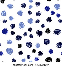 Dark BLUE vector seamless doodle pattern with leaves. Sketchy doodles with leaves on blurred background. Pattern for design of fabric, wallpapers.