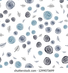 Dark BLUE vector seamless doodle pattern with leaves and flowers. Abstract illustration with leaves, flowers in doodles style. Pattern for trendy fabric, wallpapers.