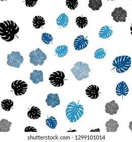 Dark BLUE vector seamless doodle texture with flowers, leaves. Leaves and flowers with gradient on white background. Pattern for trendy fabric, wallpapers.