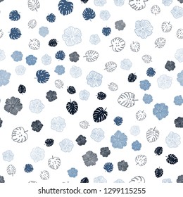 Dark BLUE vector seamless doodle backdrop with leaves, flowers. Colorful illustration in doodle style with leaves, flowers. Pattern for design of fabric, wallpapers.