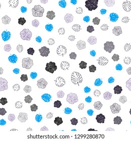 Dark BLUE vector seamless doodle template with leaves, flowers. Doodle illustration of leaves and flowers in Origami style. Design for textile, fabric, wallpapers.