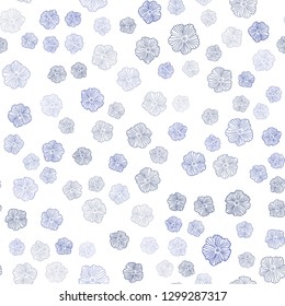 Dark BLUE vector seamless doodle pattern with flowers. Colorful illustration in doodle style with flowers. Design for textile, fabric, wallpapers.