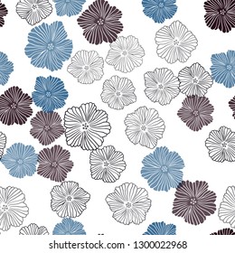 Dark BLUE vector seamless doodle template with flowers. Abstract illustration with flowers in doodles style. Pattern for design of fabric, wallpapers.