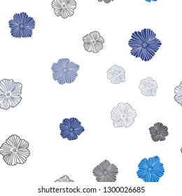 Dark BLUE vector seamless doodle pattern with flowers. Creative illustration in blurred style with flowers. Pattern for design of fabric, wallpapers.