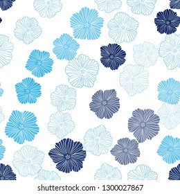 Dark BLUE vector seamless doodle backdrop with flowers. Doodle illustration of flowers in Origami style. Design for wallpaper, fabric makers.