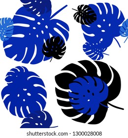 Dark BLUE vector seamless doodle texture with leaves. Colorful illustration in doodle style with leaves. Texture for window blinds, curtains.