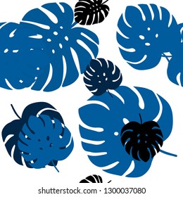 Dark BLUE vector seamless doodle texture with leaves. A vague abstract illustration with leaves in doodles style. Design for textile, fabric, wallpapers.