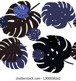 Dark BLUE vector seamless doodle layout with leaves. Sketchy doodles with leaves on blurred background. Pattern for design of fabric, wallpapers.
