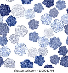 Dark BLUE vector seamless doodle layout with flowers. Abstract illustration with flowers in doodles style. Pattern for design of fabric, wallpapers.