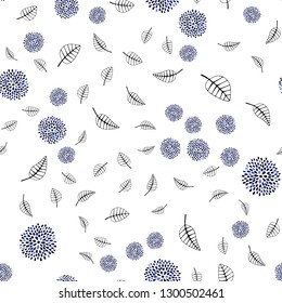 Dark BLUE vector seamless doodle pattern with leaves, flowers. Colorful illustration in doodle style with leaves, flowers. Trendy design for wallpaper, fabric makers.