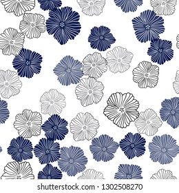Dark BLUE vector seamless doodle texture with flowers. Modern abstract illustration with flowers. Design for textile, fabric, wallpapers.