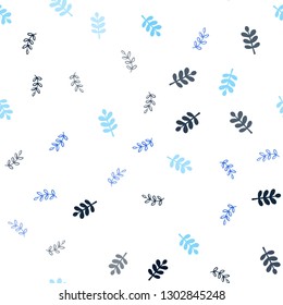 Dark BLUE vector seamless doodle pattern with leaves. Doodle illustration of leaves in Origami style with gradient. Pattern for trendy fabric, wallpapers.