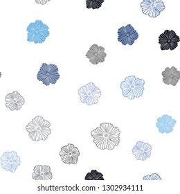 Dark BLUE vector seamless doodle backdrop with flowers. Flowers in natural style on white background. Pattern for trendy fabric, wallpapers.